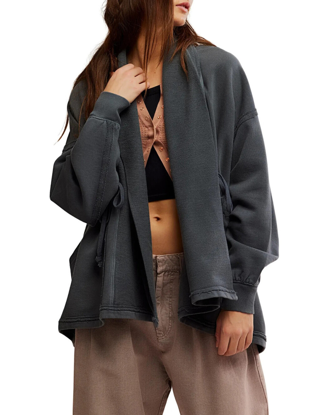 NEW, Free People Boothbay Longline Cotton Jacket in Gray Sz L #T4137